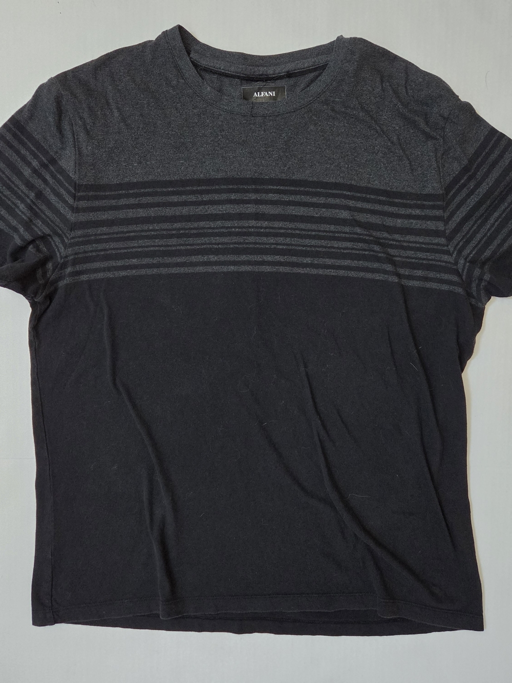 Alfani Men’s Black and Charcoal Striped Crew Tee
